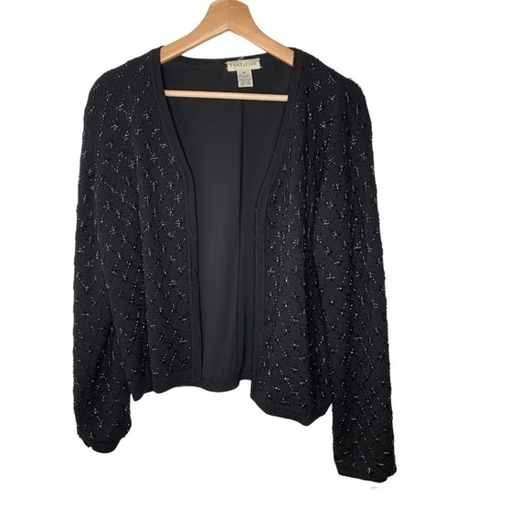 VINTAGE Ann Taylor Merino Wool Sequin Black Cardigan - Picture 1 of 10